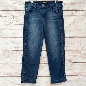 LIVERPOOL The Crop Straight Lace Up Side Jeans Blue Raw Hem Sz 8 / 29